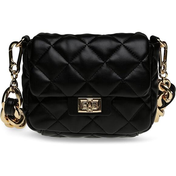 Steve Madden "Bheara" Quilted Shoulder Bag In Black w/ Gold Hardware - Picture 1 of 5